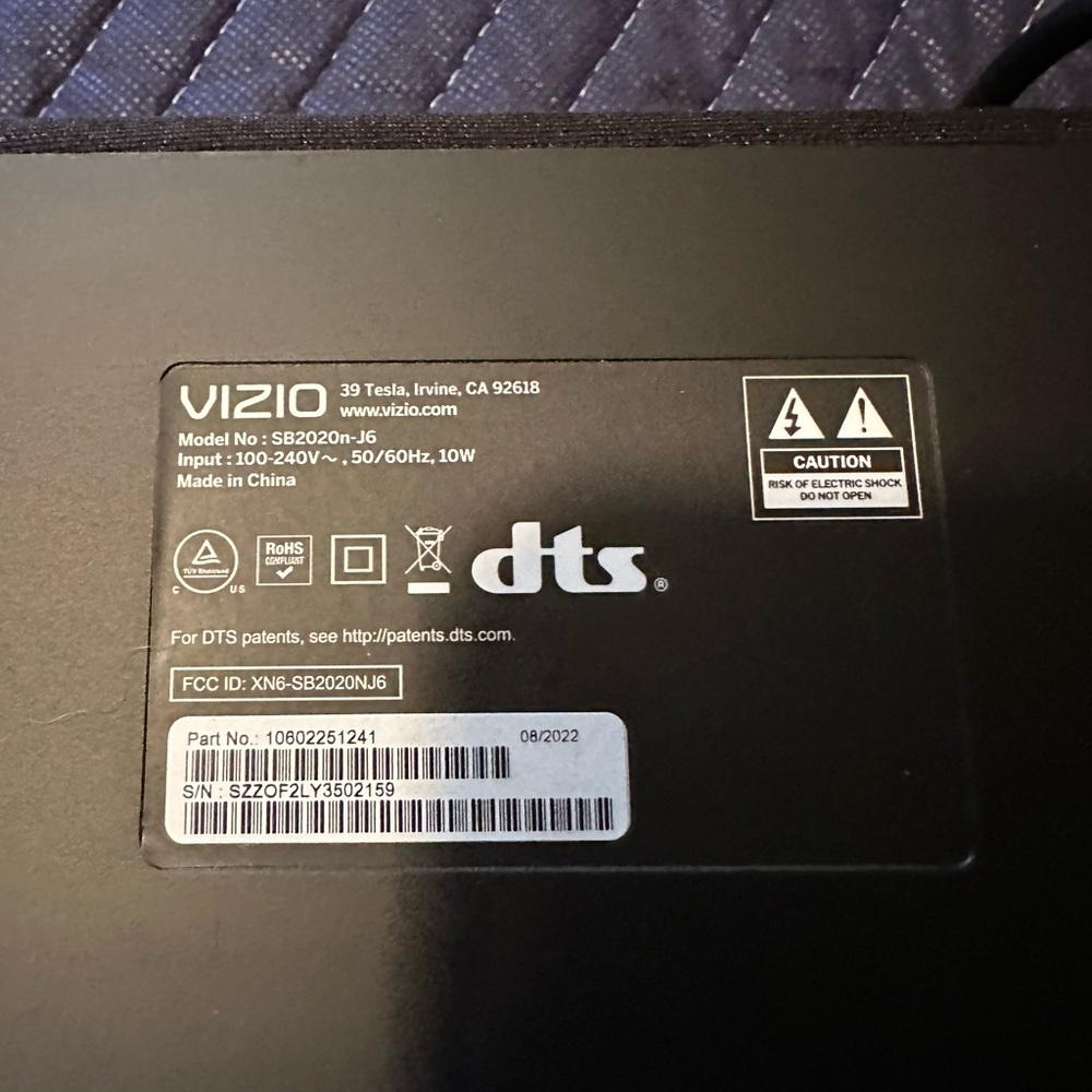 Vizio sound bar model number SB 2020 – J6